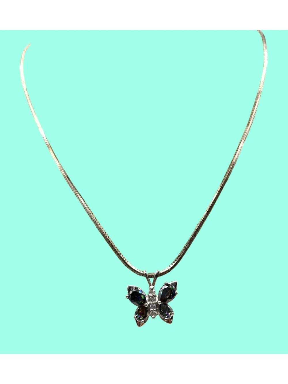 Silver Butterfly Pendant Necklace With Mystic Topaz & Silver Italian Chain